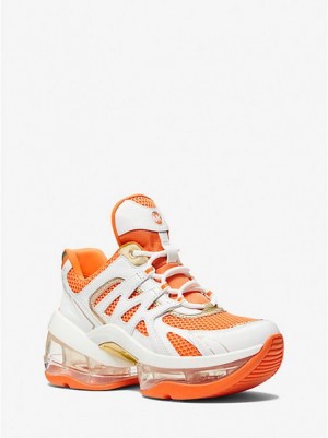 Michael Kors Olympia Sport Extreme Leren And Mesh Sneakers Dames Wit Oranje | 059382-LXQ