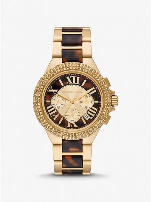 Michael Kors Oversized Camille Pave And Tortoiseshell Acetate Horloge Dames Goud | 516930-BKI