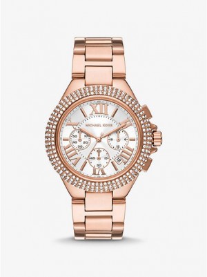 Michael Kors Oversized Camille Pave Horloge Dames Roze Goud | 438072-ZFR