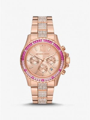 Michael Kors Oversized Everest Pave Horloge Dames Roze Goud | 041872-BFR