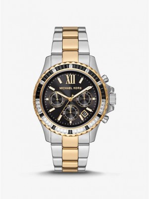 Michael Kors Oversized Everest Pave Horloge Dames Zilver Goud | 497685-NCV