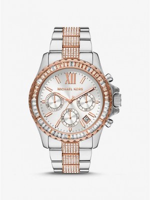 Michael Kors Oversized Everest Pave Horloge Dames Zilver Roze | 372608-RDO