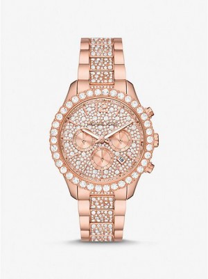 Michael Kors Oversized Layton Pave Horloge Dames Roze Goud | 084972-HMR