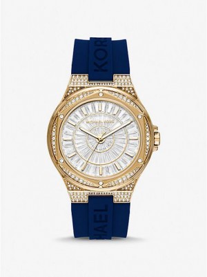 Michael Kors Oversized Lennox Pave And Siliconen Horloge Dames Goud | 981376-QRN