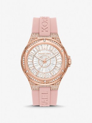 Michael Kors Oversized Lennox Pave And Siliconen Horloge Dames Roze Goud | 804597-PMF