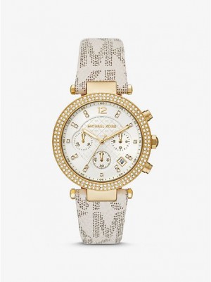 Michael Kors Oversized Parker Pave And Logo Horloge Dames Goud | 518720-RIW