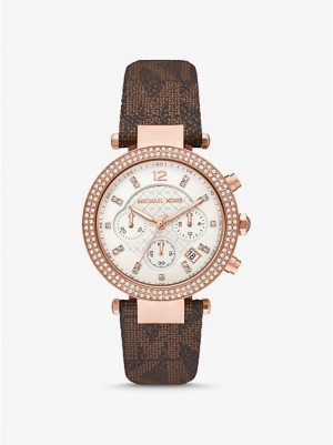 Michael Kors Oversized Parker Pave And Logo Horloge Dames Roze Goud | 642907-BPL