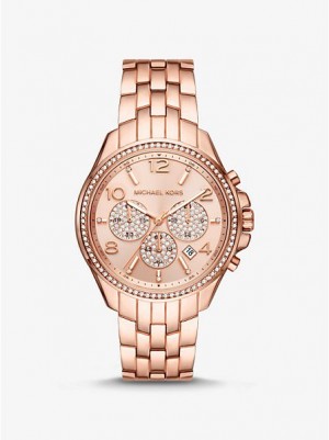 Michael Kors Oversized Pilot Pave Horloge Dames Roze Goud | 054178-NJQ