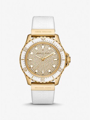 Michael Kors Oversized Slim Everest Pave And Embossed Siliconen Horloge Dames Goud | 637140-YPU