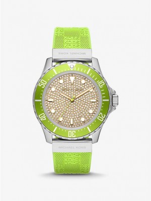 Michael Kors Oversized Slim Everest Pave And Embossed Siliconen Horloge Dames Zilver | 761052-RML