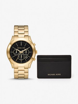 Michael Kors Oversized Slim Runway Horloge Dames Zwart Goud | 791354-ZEM