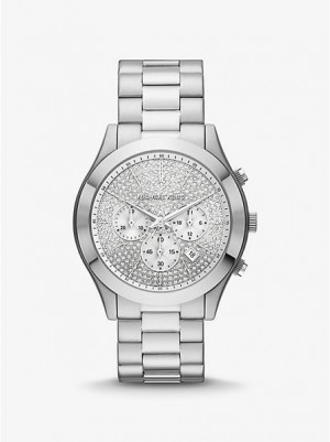 Michael Kors Oversized Slim Runway Pave Horloge Dames Zilver | 614398-CVH