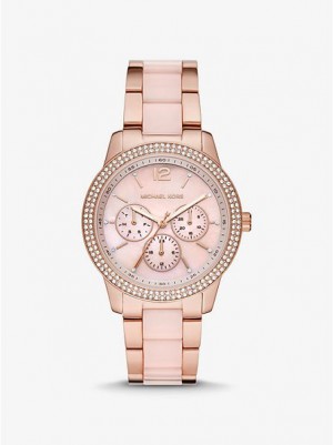 Michael Kors Oversized Tibby Pave Blush Acetate Horloge Dames Roze Goud | 250936-TOC