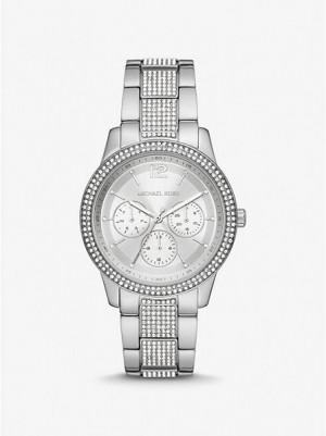 Michael Kors Oversized Tibby Pave Horloge Dames Zilver | 837452-USN