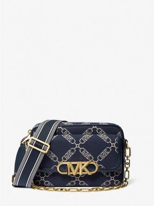 Michael Kors Parker Medium Empire Logo Jacquard Crossbodytassen Dames Donkerblauw Gekleurd | 706435-DTF