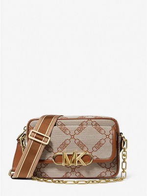 Michael Kors Parker Medium Empire Logo Jacquard Crossbodytassen Dames Beige | 316547-KBF