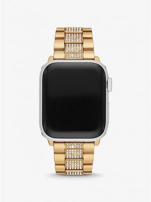 Michael Kors Pave Riemen For Apple Horloge Dames Goud | 452910-UWS