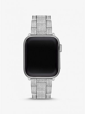 Michael Kors Pave Riemen For Apple Horloge Dames Zilver | 986317-YKR