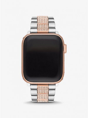 Michael Kors Pave Riemen For Apple Horloge Dames Zilver Roze Zwart | 019285-WAG