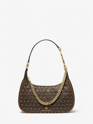 Michael Kors Piper Small Studded Logo Schoudertassen Dames Bruin | 236901-FOA