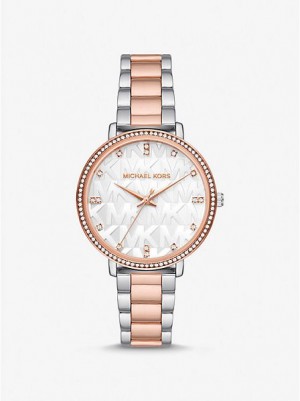 Michael Kors Pyper Embossed Logo Horloge Dames Zilver Roze | 320748-JEF