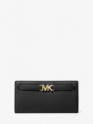 Michael Kors Reed Large Pebbled Leren Portefeuille Dames Zwart | 074865-UPN