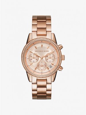 Michael Kors Ritz Horloge Dames Roze Goud | 129348-MXJ