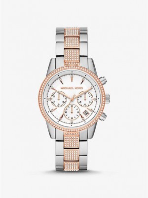 Michael Kors Ritz Pave Horloge Dames Zilver Roze | 587249-ZUV