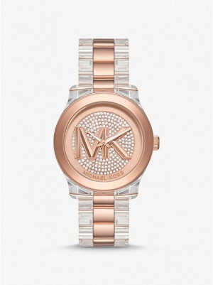 Michael Kors Runway Pave And Acetate Horloge Dames Roze Goud | 583274-HJM