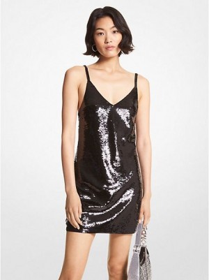 Michael Kors Sequined Mesh Tank Jurken Dames Zwart | 871435-SIJ