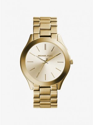 Michael Kors Slim Runway Stainless Steel Horloge Dames Goud | 076431-QEF