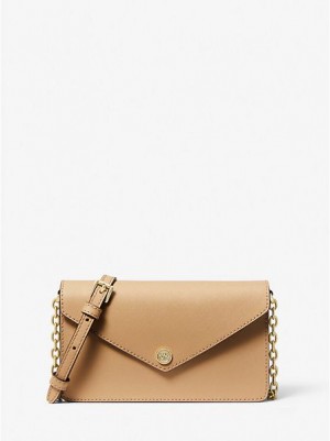 Michael Kors Small Saffiano Leren Envelope Crossbodytassen Dames Bruin | 537684-BPK