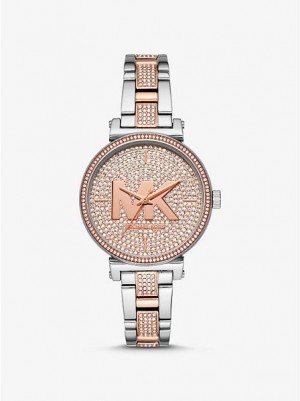 Michael Kors Sofie Pave Logo Horloge Dames Zilver Roze | 746231-CKJ