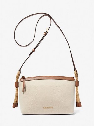 Michael Kors Talia Medium Katoenen Canvas Crossbodytassen Dames Beige | 192465-CLA