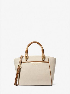 Michael Kors Talia Small Katoenen Canvas Tote Tassen Dames Beige | 271403-LQD