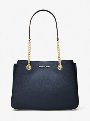 Michael Kors Teagan Large Pebbled Leren Schoudertassen Dames Donkerblauw | 143860-SNA