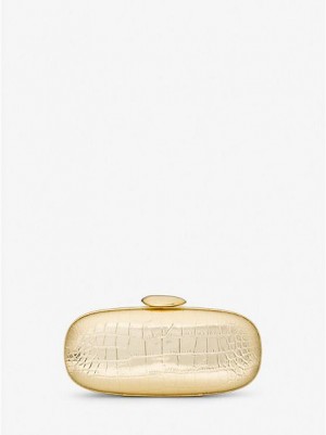 Michael Kors Tina Small Metallic Crocodile Embossed Leren Mini Tassen Dames Goud | 897156-GZU