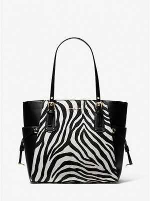 Michael Kors Voyager Small Zebra Printed Calf Hair Tote Tassen Dames Zwart | 891064-OZE