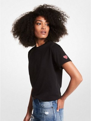 Michael Kors Watch Hunger Stop Love Organic Katoenen T-shirts Dames Zwart | 026947-JCM