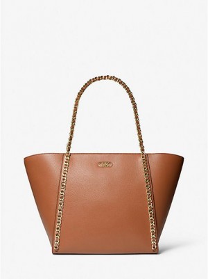 Michael Kors Westley Large Pebbled Leren Chain-link Tote Tassen Dames Bruin | 143257-BOM