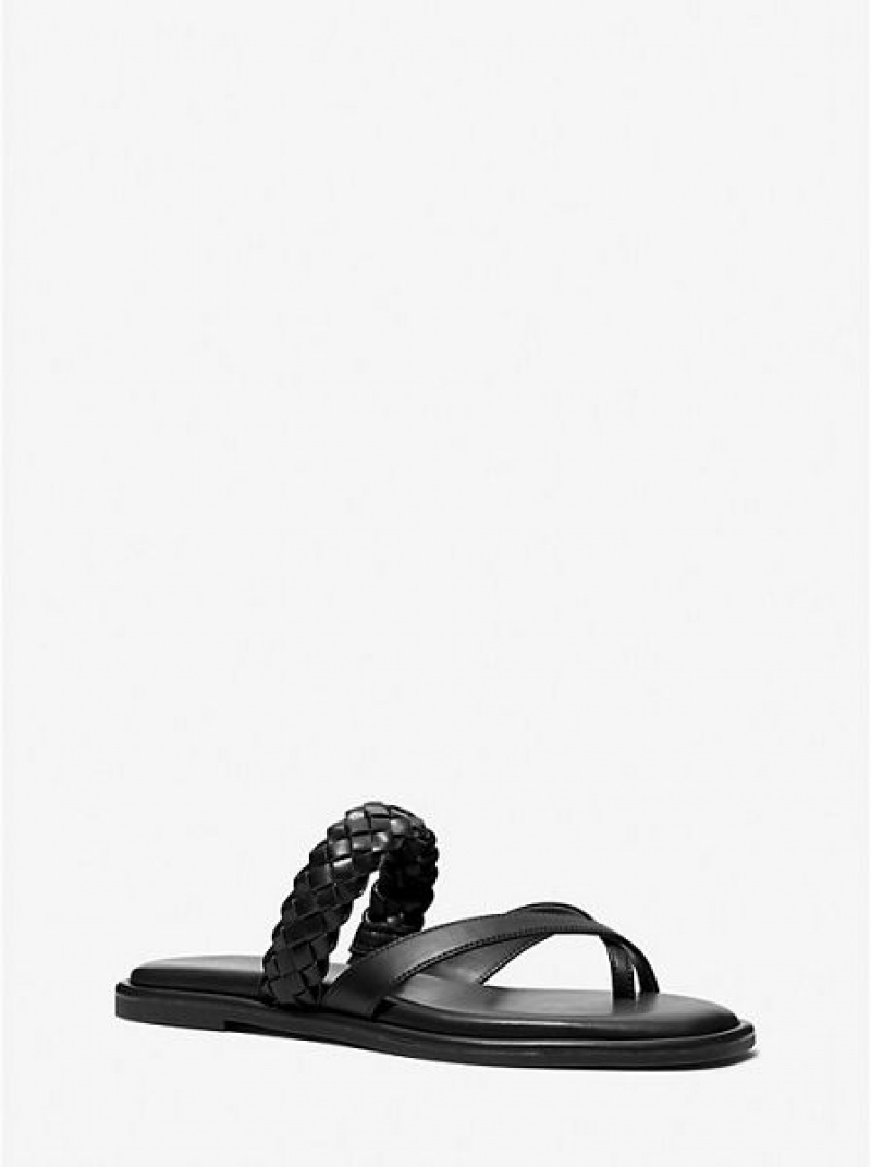 Michael Kors Alba Braided Faux Leren Badslippers Sandalen Dames Zwart | 136209-SHY