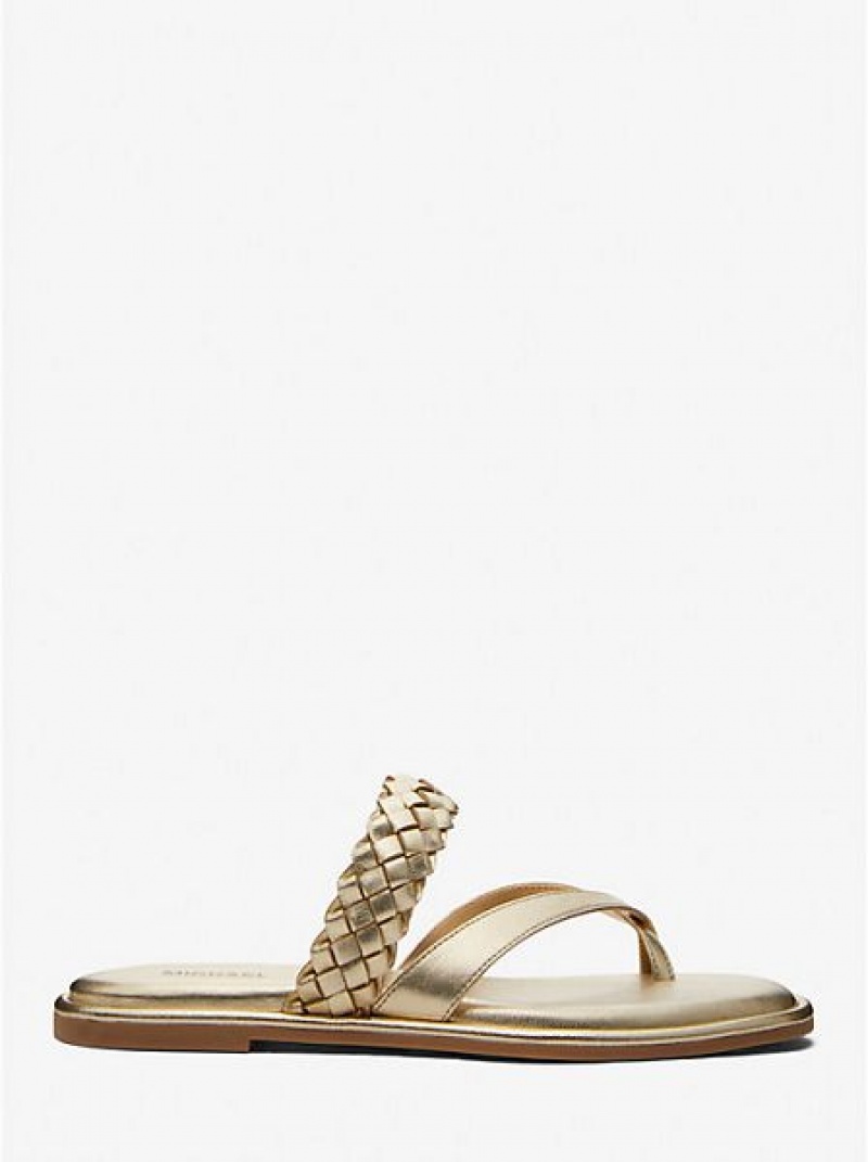 Michael Kors Alba Braided Metallic Faux Leren Badslippers Sandalen Dames Goud | 142786-RCW