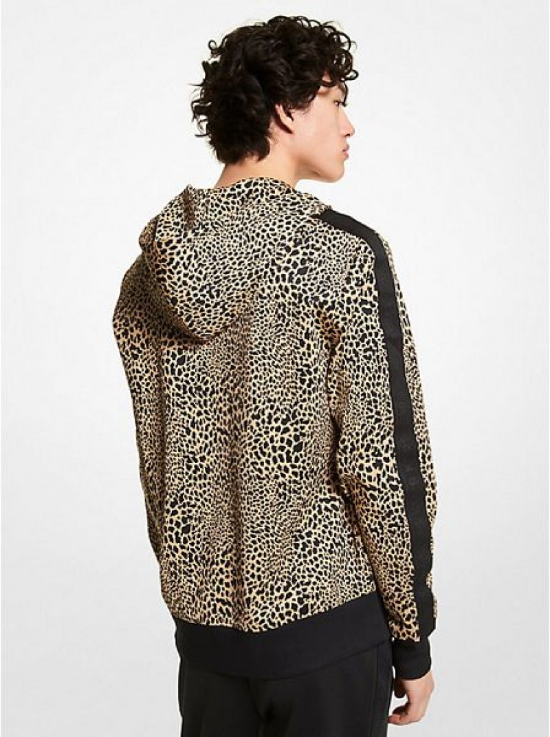 Michael Kors Animal Print Scuba Zip-up Hoodie Heren Khaki | 640527-JOW