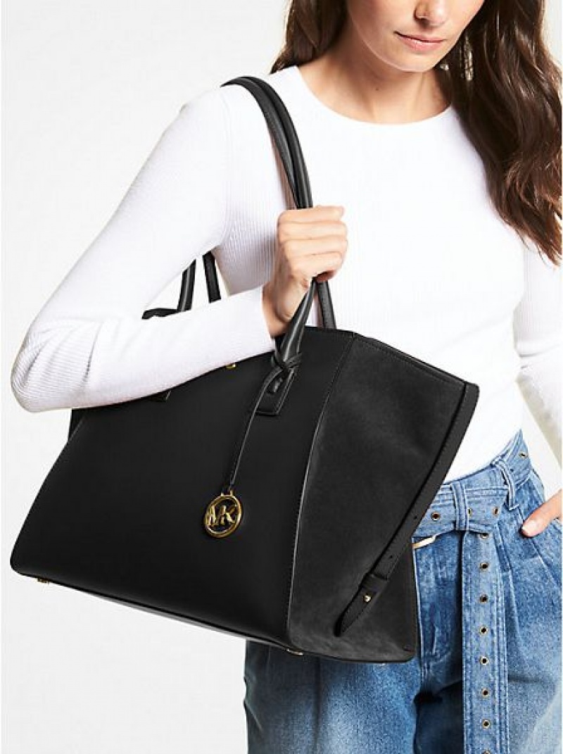 Michael Kors Avril Extra-large Leren Tote Tassen Dames Zwart | 827951-FUX