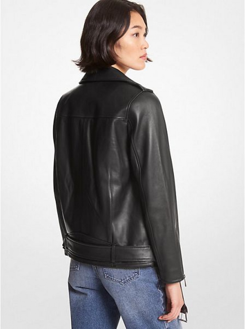 Michael Kors Belted Leren Biker Jassen Dames Zwart | 364197-UDF