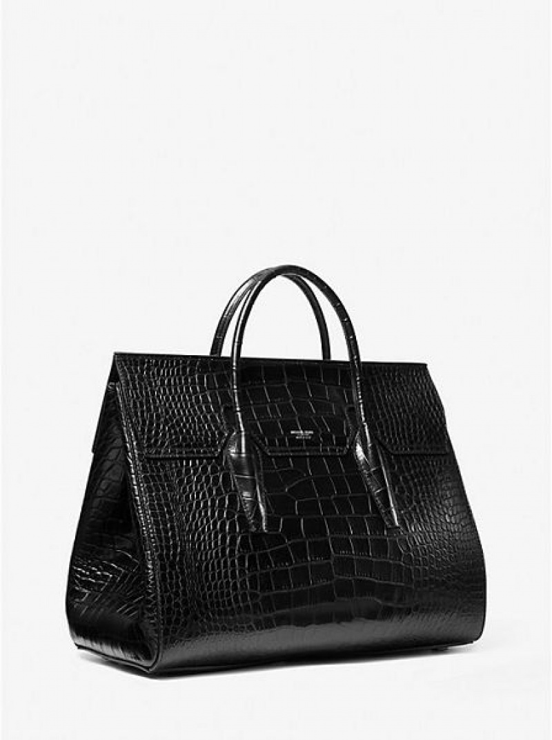 Michael Kors Campbell Crocodile Embossed Leren Weekendtas Dames Zwart | 537846-LMZ