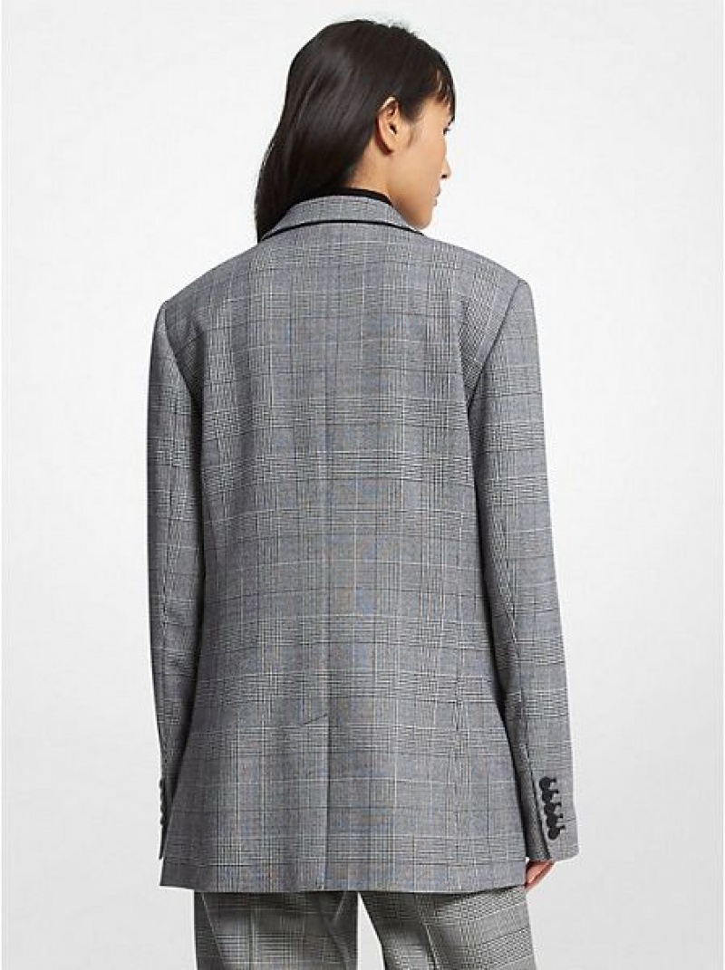 Michael Kors Check Stretch Wol Boyfriend Blazer Dames Zwart Wit | 248167-XMR