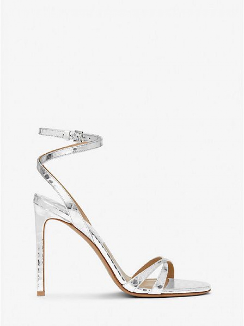 Michael Kors Chrissy Metallic Python Embossed Leren Sandalen Dames Zilver | 107328-FWV