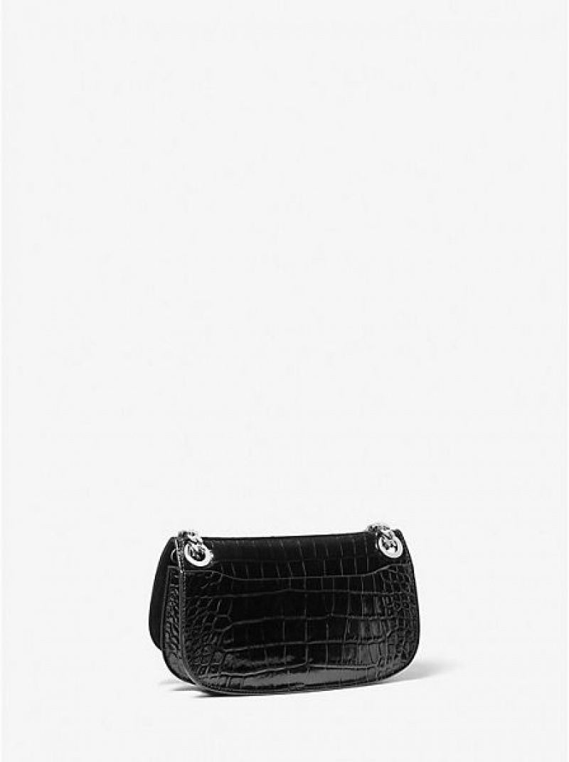 Michael Kors Christie Crocodile Embossed Leren Envelope Mini Tassen Dames Zwart | 129380-YWJ