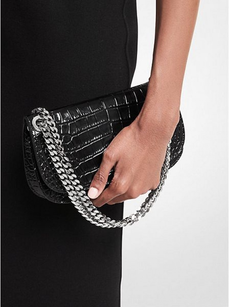 Michael Kors Christie Crocodile Embossed Leren Envelope Mini Tassen Dames Zwart | 129380-YWJ